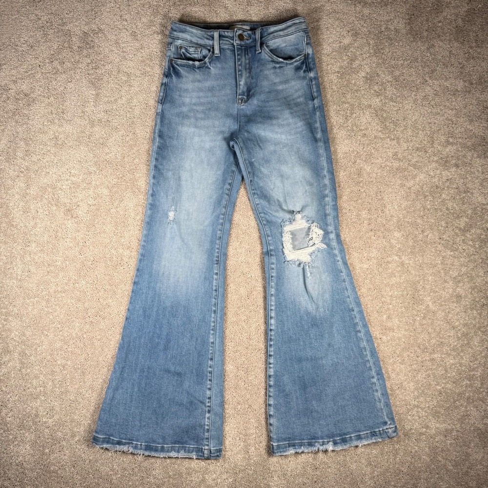 Petra 153 Women's 27 High Rise Distressed Flare Jeans Blue Bell Bottom
